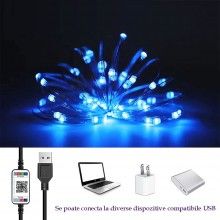 Instalatie De Craciun RGB SIKS Cu Control Bluetooth Prin Aplicatie, 20m, Luminozitate Reglabila, USB, Multicolor, IP44 Rezist...