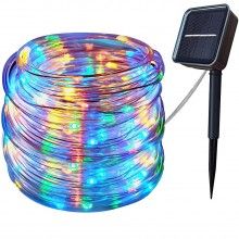 Instalatie De Craciun SIKS, Tub Luminos Solar, Energie Solara, 10 M, 100 LED, 8 Moduri, IP44 Rezistent La Apa, 4.5V, 6W, Mult...