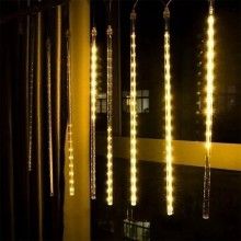 Instalatie de Craciun SIKS Tip Turturi Meteor, 80 cm, 8 Tuburi X 36 LED, 288 LED-uri, Fir Transparent, Lumina Alb Cald