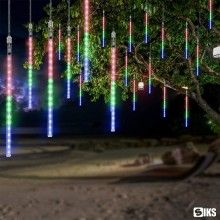 Instalatie de Craciun SIKS Tip Turturi Meteor, 80 cm, 8 Tuburi X 36 LED, 288 LED-uri, Fir Transparent, Lumina Multicolora