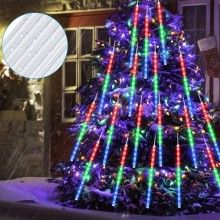 Instalatie de Craciun SIKS Tip Turturi Meteor, 80 cm, 8 Tuburi X 36 LED, 288 LED-uri, Fir Transparent, Lumina Multicolora