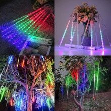 Instalatie de Craciun SIKS Tip Turturi Meteor, 80 cm, 8 Tuburi X 36 LED, 288 LED-uri, Fir Transparent, Lumina Multicolora