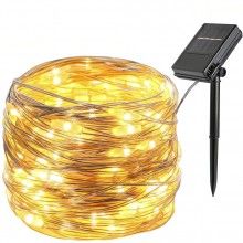 Instalatie De Craciun SIKS, Tub Luminos Solar, Energie Solara, 10 M, 100 LED, 8 Moduri, IP44 Rezistent La Apa, 4.5V, 6W, Alb ...