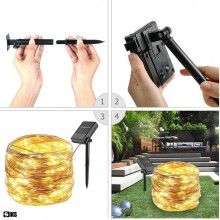 Instalatie De Craciun SIKS, Tub Luminos Solar, Energie Solara, 10 M, 100 LED, 8 Moduri, IP44 Rezistent La Apa, 4.5V, 6W, Alb ...