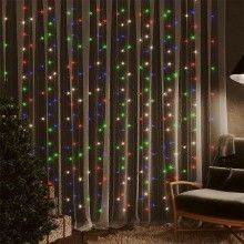 Instalatie De Craciun SIKS Model Perdea, 3 m x 3 m, 300 LED-uri, Cu 8 jocuri de lumini, Franjuri, Pentru Exterior/Interior, F...