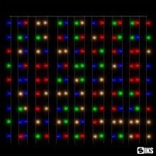 Instalatie De Craciun SIKS Model Perdea, 3 m x 3 m, 300 LED-uri, Cu 8 jocuri de lumini, Franjuri, Pentru Exterior/Interior, F...