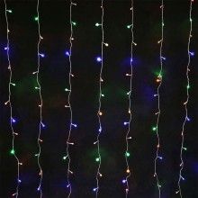 Instalatie De Craciun SIKS Model Perdea, 3 m x 3 m, 300 LED-uri, Cu 8 jocuri de lumini, Franjuri, Pentru Exterior/Interior, F...