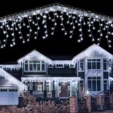 Instalatie Craciun Turturi SIKS, 5 M, 120 Led-uri, 8 Jocuri De Lumini, Franjuri, Exterior/Interior, Alb Rece