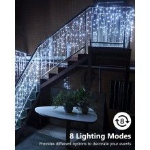 Instalatie Craciun Turturi SIKS, 5 M, 120 Led-uri, 8 Jocuri De Lumini, Franjuri, Exterior/Interior, Alb Rece