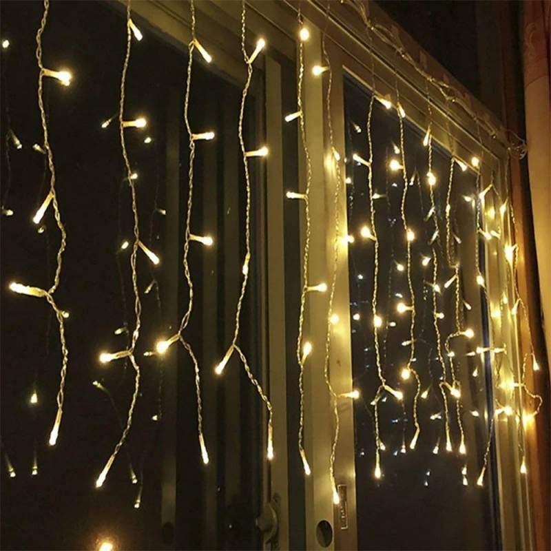 Instalatie De Craciun SIKS Model Perdea, 8 m x 50 cm, 500 LED-uri, Cu 8 jocuri de lumini, Franjuri, Pentru Exterior/Interior,...