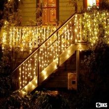 Instalatie De Craciun SIKS Model Perdea, 8 m x 50 cm, 500 LED-uri, Cu 8 jocuri de lumini, Franjuri, Pentru Exterior/Interior,...