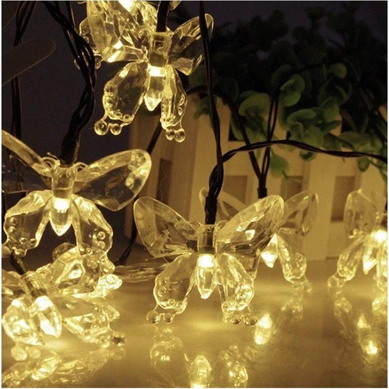 Ghirlanda Luminoasa SIKS Pentru Gradina Cu Incarcare Solara Solara Fluturasi, 50 Led-Uri, Lungime 5 M, Ip44, Alb cald
