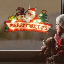 Decoratiune Geam “Merry Christmas” SIKS, 20 LED-uri, Alimentare Baterii, 25x50 CM
