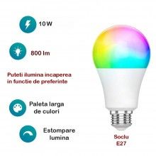 Bec LED Smart RGB SIKS P3, Wi-Fi, E27, 10W, 800 lm, Lumina Alba Si Colorata, Control Vocal, Compatibil Google Assistant, Amaz... Bec LED Smart RGB SIKS P3, Wi-Fi, E27, 10W, 800 lm, Lumina Alba Si Colorata, Control Vocal, Compatibil Google Assistant, Amaz...