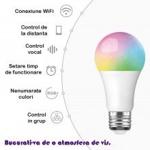 Bec LED Smart RGB SIKS P3, Wi-Fi, E27, 10W, 800 lm, Lumina Alba Si Colorata, Control Vocal, Compatibil Google Assistant, Amaz... Bec LED Smart RGB SIKS P3, Wi-Fi, E27, 10W, 800 lm, Lumina Alba Si Colorata, Control Vocal, Compatibil Google Assistant, Amaz...