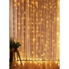 Instalatie luminoasa SIKS tip perdea, 3M × 2M, conectare usb, 8 jocuri de lumini, pentru interior, Telecomanda Inclusa, Alb cald