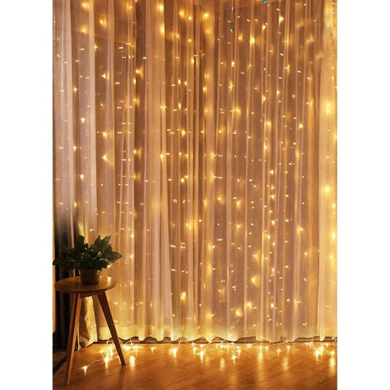 Instalatie luminoasa SIKS tip perdea, 3M × 2M, conectare usb, 8 jocuri de lumini, pentru interior, Telecomanda Inclusa, Alb cald