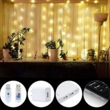 Instalatie luminoasa SIKS tip perdea, 3M × 2M, conectare usb, 8 jocuri de lumini, pentru interior, Telecomanda Inclusa, Alb cald