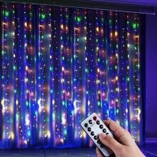 Instalatie luminoasa SIKS tip perdea, 3M × 3M, conectare usb, 8 jocuri de lumini, pentru interior, Telecomanda Inclusa, lumin...