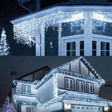 Instalatie Craciun Turturi SIKS, Ghirlanda Curgatoare, 10 m, 250 LED-uri, 8 Jocuri de Lumini, Franjuri, Exterior/Interior, Fi...
