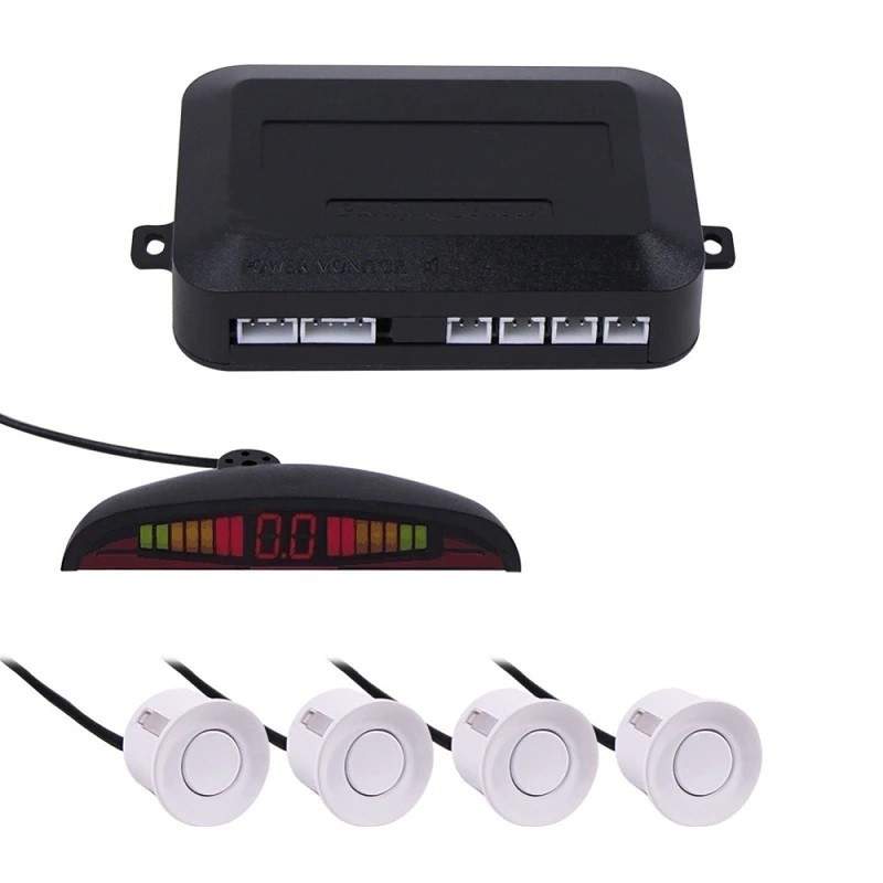 Senzori de Parcare Auto EDAR cu 4 Receptori, Display LED, Avertizare Sonora, Luminoasa, Metrica, Alb