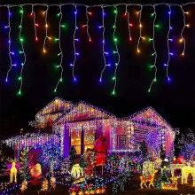 Instalatie Craciun Turturi SIKS, Ghirlanda curgatoare, 10 m, 250 Led-uri, 8 jocuri de lumini, Franjuri, Exterior/Interior, Fi...