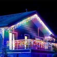Instalatie Craciun Turturi SIKS, Ghirlanda curgatoare, 10 m, 250 Led-uri, 8 jocuri de lumini, Franjuri, Exterior/Interior, Fi...