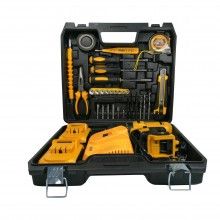 Trusa Bormasina SIKS cu Viteza Variabila, 2 Acumulatori, 30 Accesorii Incluse, pentru Gaurit si Insurubat, Negru/Galben