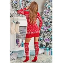 Set Dama Craciun EDAR, Compleu din Tricot, Rochie, Caciula, Sosete Lungi, Marime Universala, Culoare Rosu/Alb Set Dama Craciun EDAR, Compleu din Tricot, Rochie, Caciula, Sosete Lungi, Marime Universala, Culoare Rosu/Alb