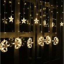 Instalatie Craciun, Perdea Lumini LED, Luna Si Stele Lumina Calda, 3M, Interconectabila, 8 Programe
