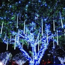 Instalatie de Craciun EDAR, Turturi Luminosi tip Meteori, 8 x 80 cm, Fir Transparent, Lumina Alb Rece, 288 LED-uri