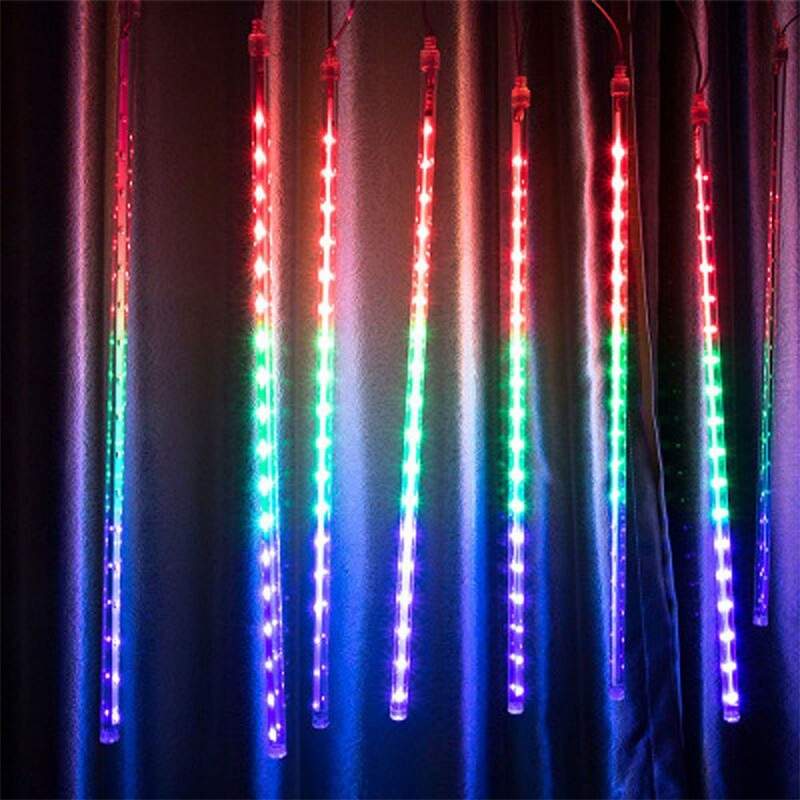 Instalatie de Craciun EDAR, Turturi Luminosi tip Meteori, 8 x 80 cm, Fir Transparent, Lumina Multicolora, 288 LED-uri Instalatie de Craciun EDAR, Turturi Luminosi tip Meteori, 8 x 80 cm, Fir Transparent, Lumina Multicolora, 288 LED-uri