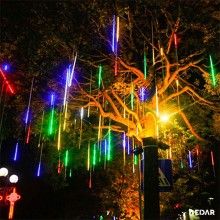 Instalatie de Craciun EDAR, Turturi Luminosi tip Meteori, 8 x 80 cm, Fir Transparent, Lumina Multicolora, 288 LED-uri