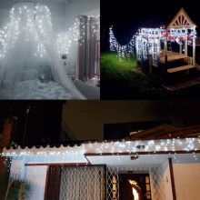 Instalatie Craciun Turturi EDAR tip Ghirlanda curgatoare cu Franjuri, Exterior/Interior, 8 jocuri de lumini, Fir Alb, Interco...