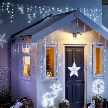 Instalatie Craciun Turturi EDAR tip Ghirlanda curgatoare cu Franjuri, Exterior/Interior, 8 jocuri de lumini, Fir Alb, Interco...