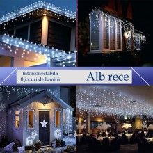 Instalatie Craciun Turturi EDAR tip Ghirlanda curgatoare cu Franjuri, Exterior/Interior, 8 jocuri de lumini, Fir Alb, Interco...