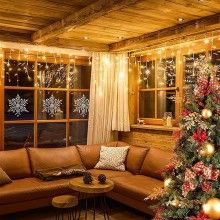 Instalatie Craciun Turturi EDAR tip Ghirlanda curgatoare cu Franjuri, Exterior/Interior, 8 jocuri de lumini, Fir Alb, Interco...