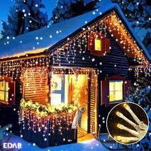 Instalatie Craciun Turturi EDAR tip Ghirlanda curgatoare cu Franjuri, Exterior/Interior, 8 jocuri de lumini, Fir Alb, Interco...