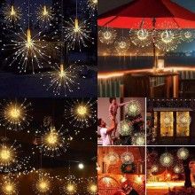 Instalatie De Craciun EDAR, 500 LED, 5 Tip Focuri De Artificii Decorative, Panou Solar, 8 Moduri De Iluminare, Lungime 5m, Al...