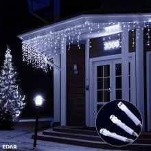Instalatie Craciun Turturi EDAR tip Ghirlanda curgatoare cu Franjuri, Exterior/Interior, 8 jocuri de lumini, Fir Alb, Interco...
