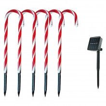 Instalatie Solara Decorativa de Craciun pentru Exterior EDAR, Set 5 Decoratiuni Luminoase tip Acadele, Incarcare Solara, Inat...