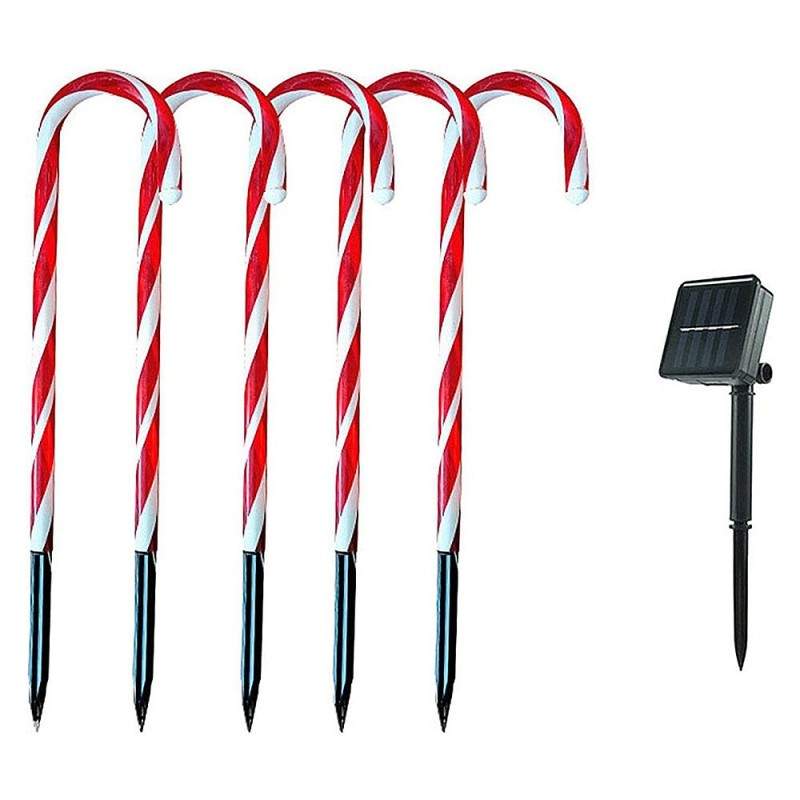 Instalatie Solara Decorativa de Craciun pentru Exterior EDAR, Set 5 Decoratiuni Luminoase tip Acadele, Incarcare Solara, Inat...