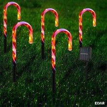 Instalatie Solara Decorativa de Craciun pentru Exterior EDAR, Set 5 Decoratiuni Luminoase tip Acadele, Incarcare Solara, Inat...