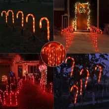 Instalatie Solara Decorativa de Craciun pentru Exterior EDAR, Set 5 Decoratiuni Luminoase tip Acadele, Incarcare Solara, Inat...