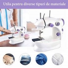 Mini Masina de Cusut EDAR, Portabila, Usor de Folosit, Accesorii Incluse, Doua Viteze de Coasere, Alb/Mov