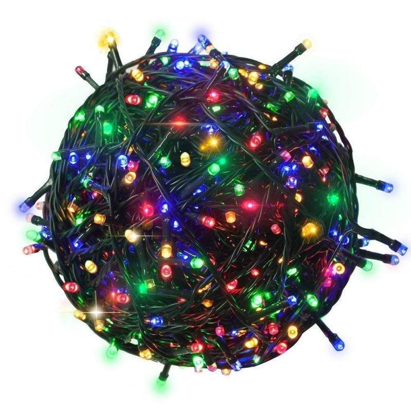 Instalatie De Craciun Liniara SIKS, 30 M, 400 LED -uri, Cu 8 jocuri de lumini, Pentru Exterior/Interior, Fir Verde Inchis, Mu...