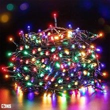 Instalatie De Craciun Liniara SIKS, 30 M, 400 LED -uri, Cu 8 jocuri de lumini, Pentru Exterior/Interior, Fir Verde Inchis, Mu...