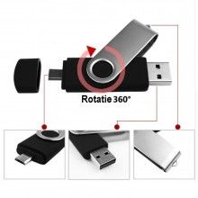 Stick Memorie SIKS, 128 GB, 2 IN 1, cu USB 2.0 si Type-C, Rotativ 360⁰, Waterproof, Compatibil cu Smart Phone, Computer, Tabl...