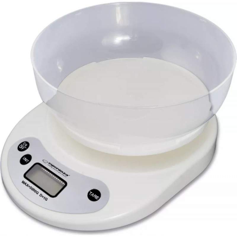 Cantar De Bucatarie EDAR, Bol Inclus, Ecran LCD, 5 kg, Functie Cantarire Lichide, Alb