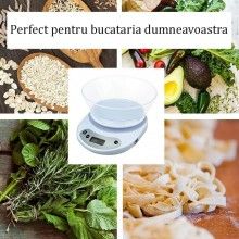 Cantar De Bucatarie EDAR, Bol Inclus, Ecran LCD, 5 kg, Functie Cantarire Lichide, Alb
